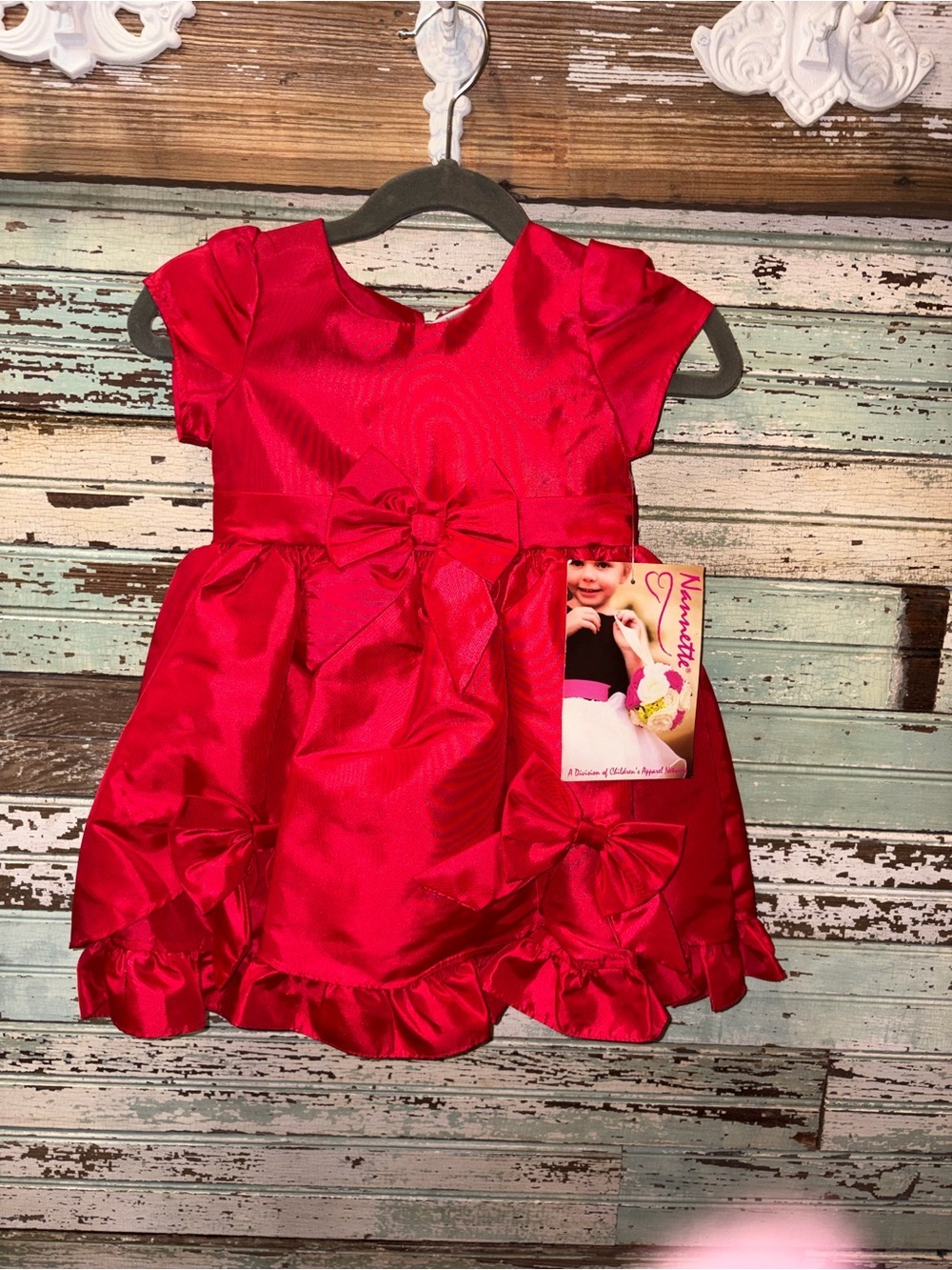 NEW Nannette Red Satin Bow Baby Dress with Bloomers